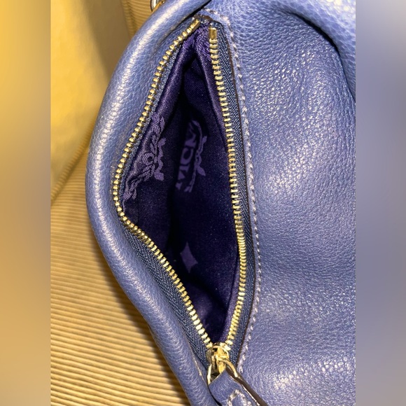 MCM Slate Blue Pebbled Saffiano Leather Satchel - Picture 6 of 17